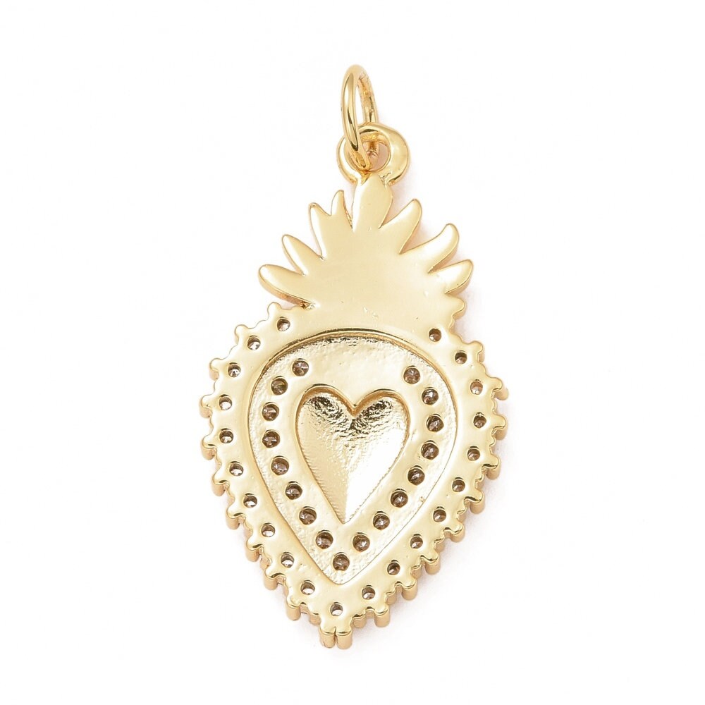 Sacred Heart Micro Pave Pendant, Shiny 18k Gold Plated - SY063