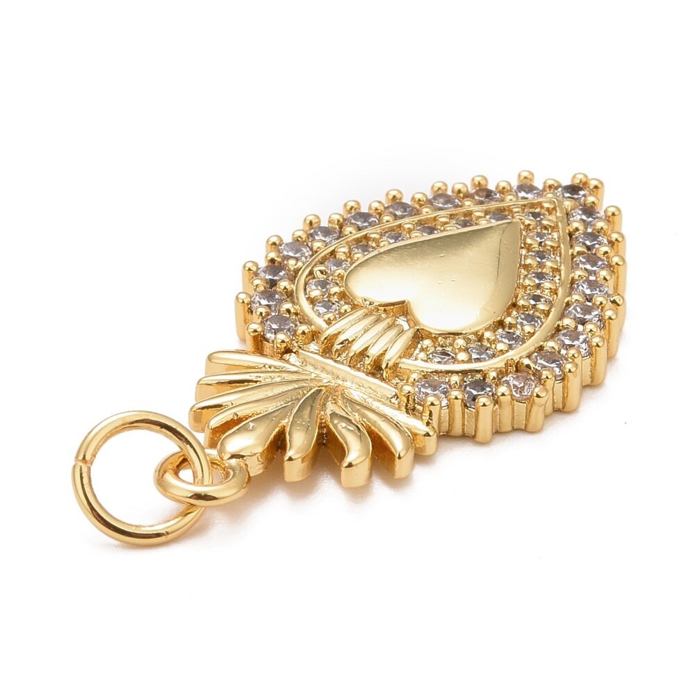 Sacred Heart Micro Pave Pendant, Shiny 18k Gold Plated - SY063
