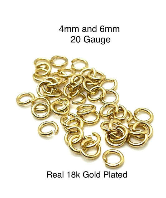 20 Gauge 6mm or 4mm Shiny 18k Gold Plated Jump Rings