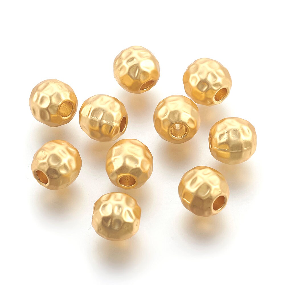 8mm Large Hole Facet Beads (Set of 4), Satin 18k Gold Plated - ST617