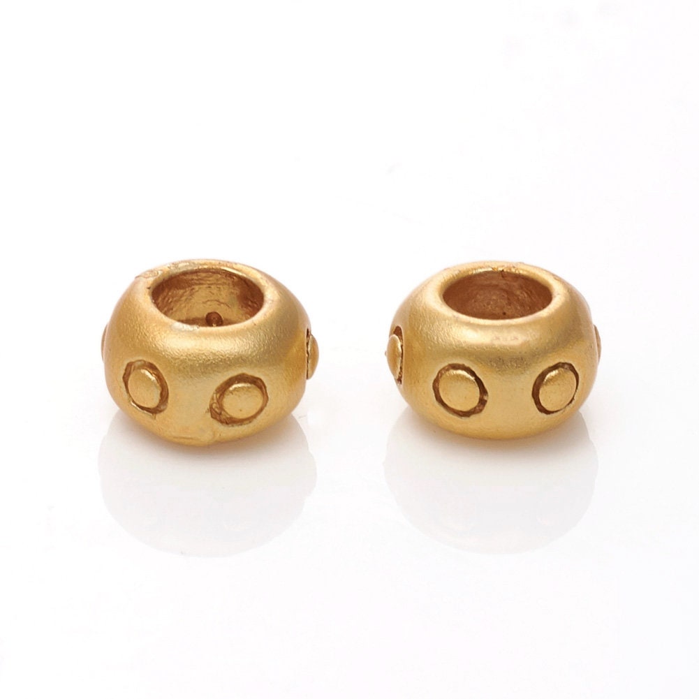 Perles à grand trou de 6 mm (lot de 10), plaqué or 18 carats satiné - ST606