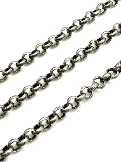 Chaîne Rolo 3,5 mm, plaquée étain vieilli - P051-CH