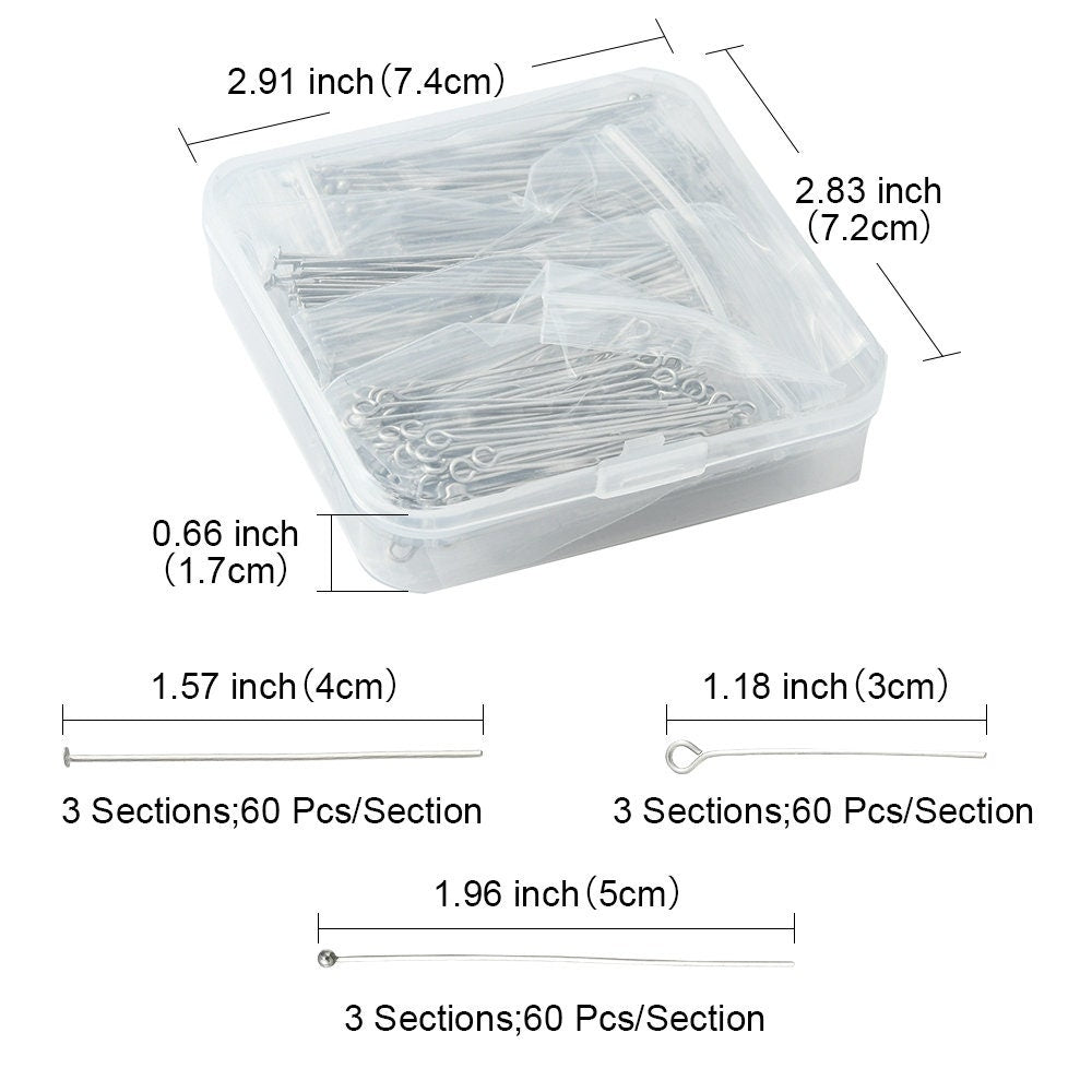 540pcs Ball Head Pins in 9 Styles, Stainless Steel