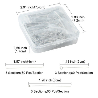 540pcs Ball Head Pins in 9 Styles, Stainless Steel