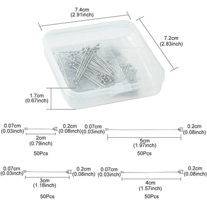 200pcs Ball Head Pins, 4 Sizes, 21 gauge, Stainless Steel