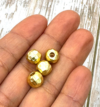 8mm Large Hole Facet Beads (Set of 4), Satin 18k Gold Plated - ST617