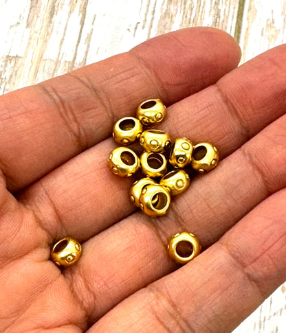 Perles à grand trou de 6 mm (lot de 10), plaqué or 18 carats satiné - ST606