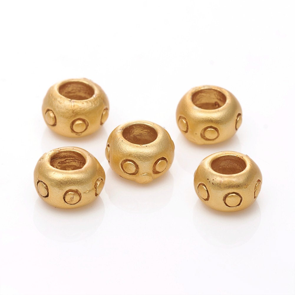 Perles à grand trou de 6 mm (lot de 10), plaqué or 18 carats satiné - ST606