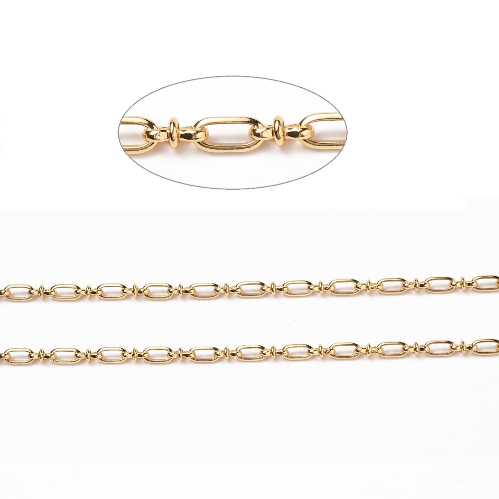 Oval Link Paperclip Chain, Shiny 18k Gold Plated