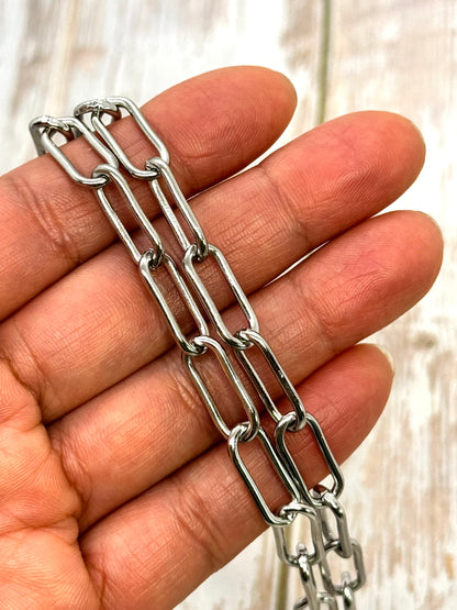 Thick chunky paperclip Chain, Stainless Steel