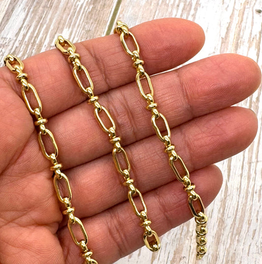 Oval Link Paperclip Chain, Shiny 18k Gold Plated