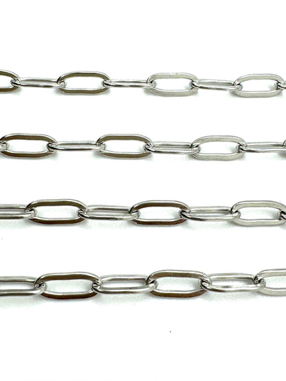 Paperclip Oval Link Chain, Stainless Steel