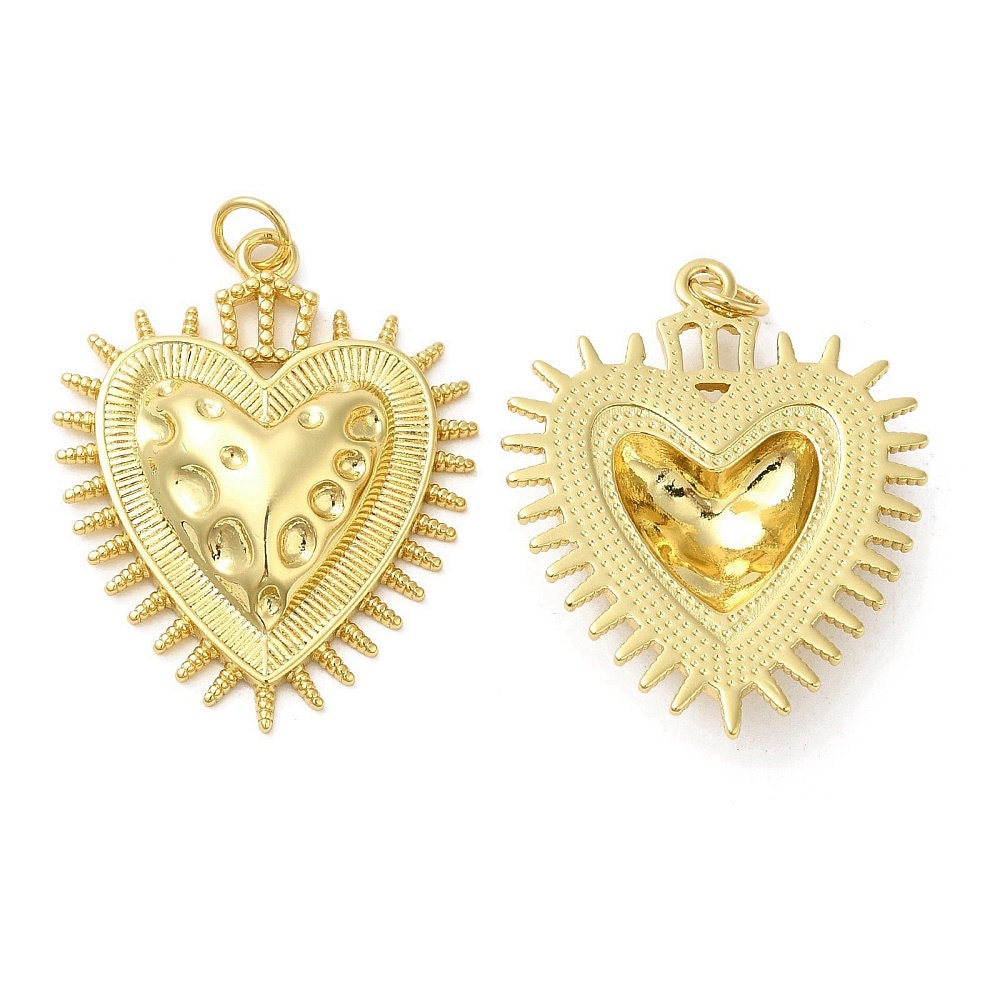 Sunburst Heart Charm, Shiny 18k Gold Plated - SY067