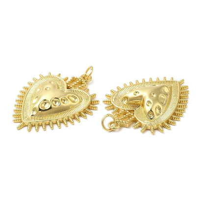 Sunburst Heart Charm, Shiny 18k Gold Plated - SY067