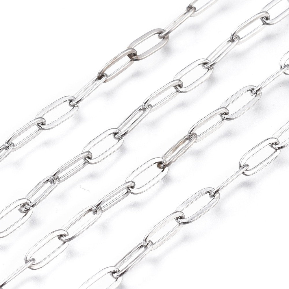 Paperclip Oval Link Chain, Stainless Steel