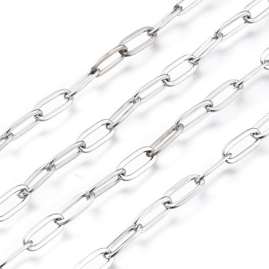 Paperclip Oval Link Chain, Stainless Steel