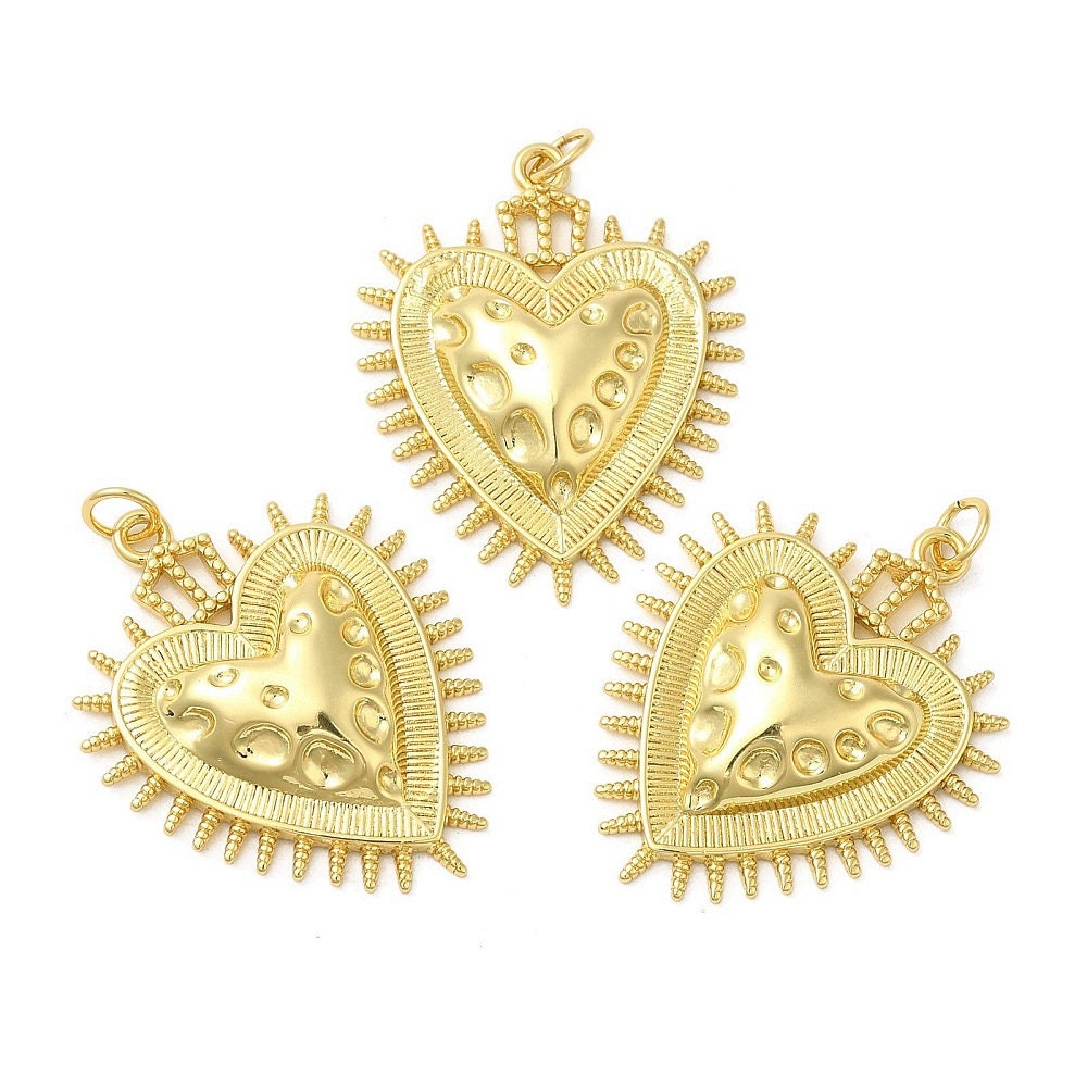 Sunburst Heart Charm, Shiny 18k Gold Plated - SY067