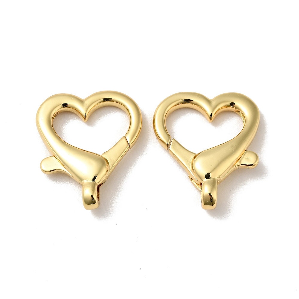 Heart Shaped Lobster Clasps, 1 Inch, Shiny 18k Gold Plated - SY002