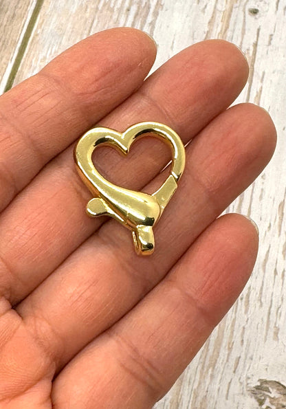 Heart Shaped Lobster Clasps, 1 Inch, Shiny 18k Gold Plated - SY002