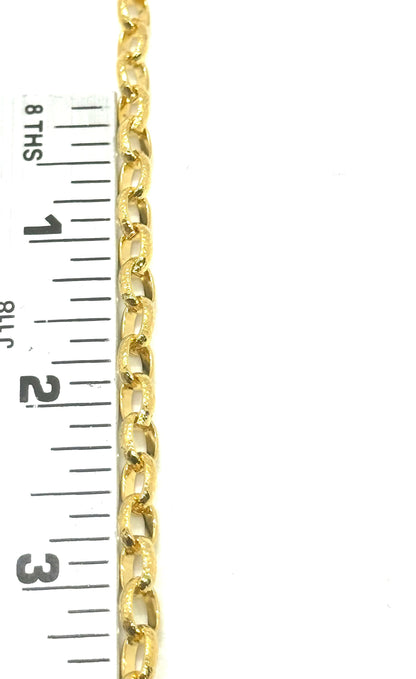 Hammered 8x5mm Oval Rolo Chain, Shiny 18k Gold Plated