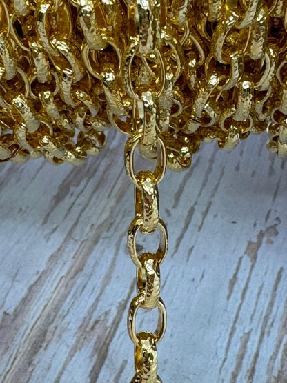Hammered 8x5mm Oval Rolo Chain, Shiny 18k Gold Plated