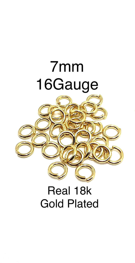 7mm 16 Gauge Strong Jump Rings, Shiny 18k Gold Plated - G005-JR
