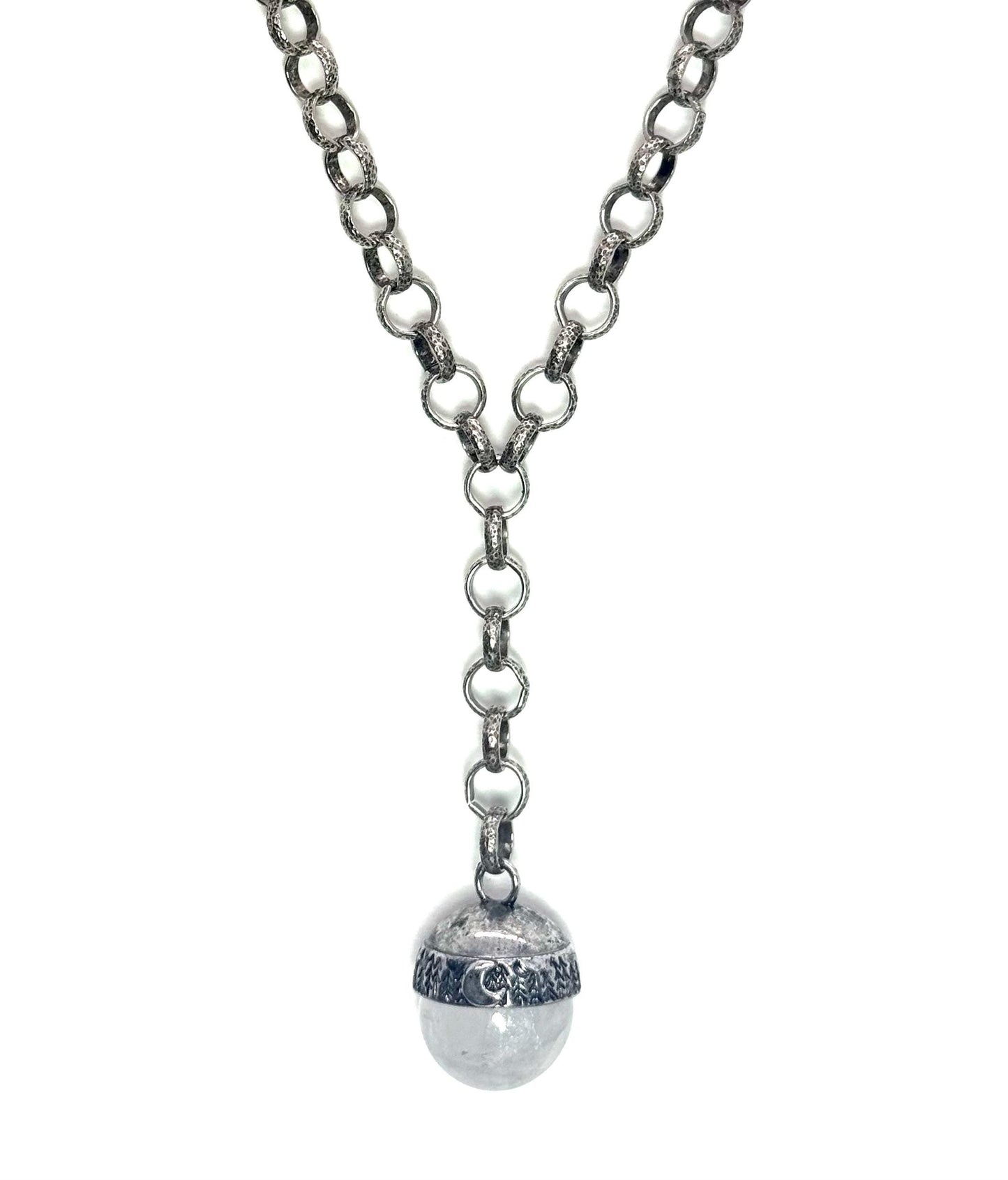 Chunky Antiqued Quartz Crystal Pendant, Stainless Steel - SS028