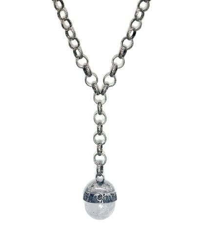 Chunky Antiqued Quartz Crystal Pendant, Stainless Steel - SS028