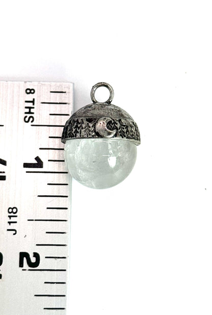 Chunky Antiqued Quartz Crystal Pendant, Stainless Steel - SS028