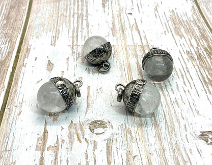 Chunky Antiqued Quartz Crystal Pendant, Stainless Steel - SS028