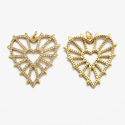 Sparkly Micro Pave Heart Pendant, Shiny 18k Gold Plated - SY070