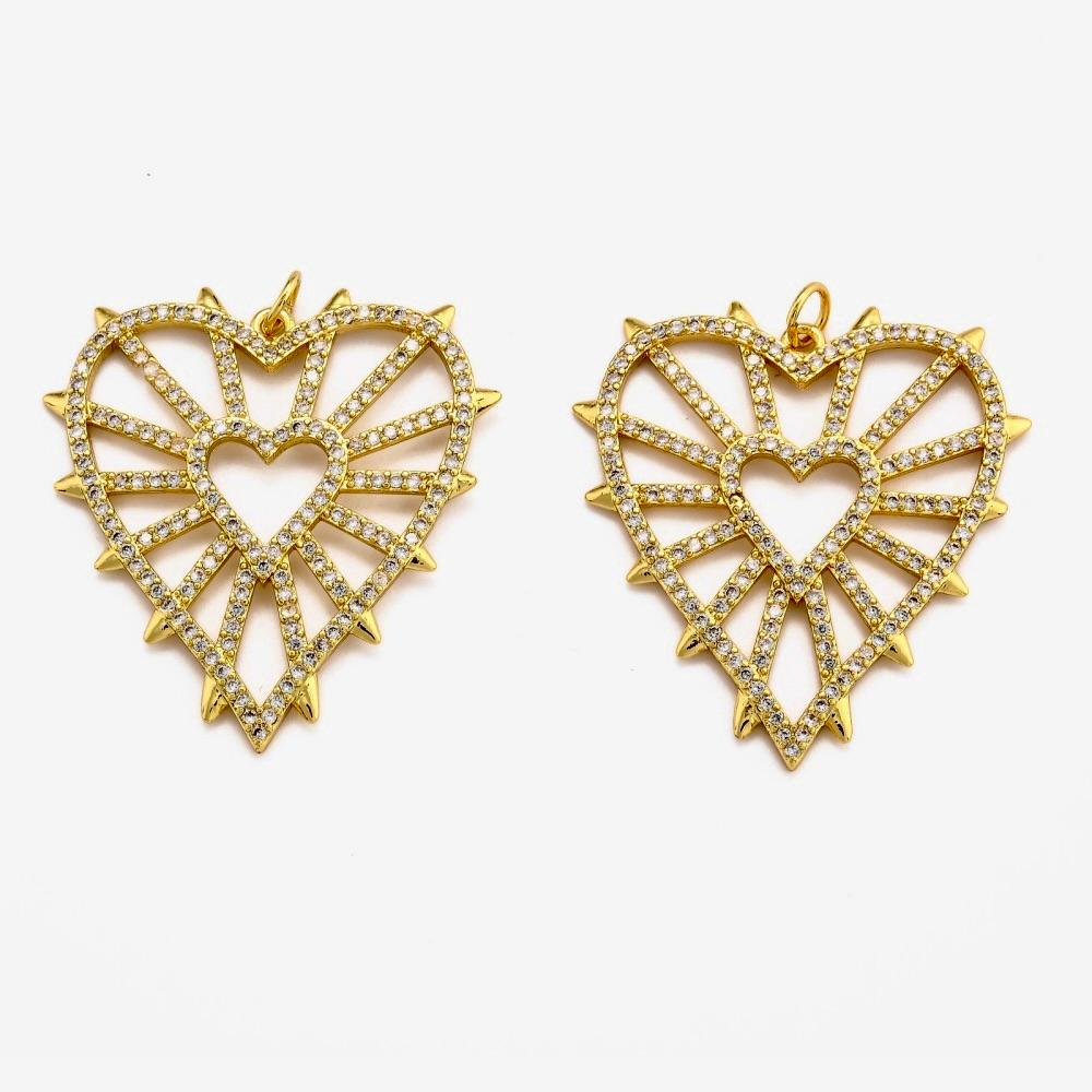 Sparkly Micro Pave Heart Pendant, Shiny 18k Gold Plated - SY070