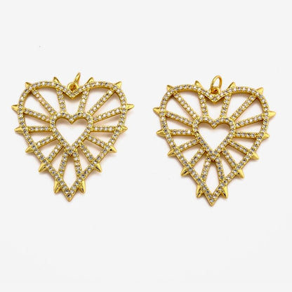 Sparkly Micro Pave Heart Pendant, Shiny 18k Gold Plated - SY070