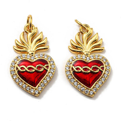Red Sacred Heart Micro Pave Pendant, Shiny 18k Gold Plated - SY066