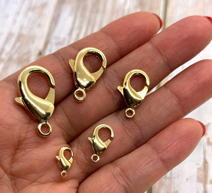 Shiny 18k Gold Plated Lobster Clasp, Various Sizes