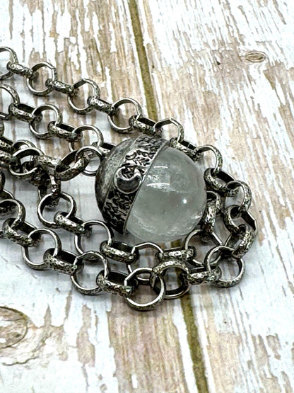 Chunky Antiqued Quartz Crystal Pendant, Stainless Steel - SS028
