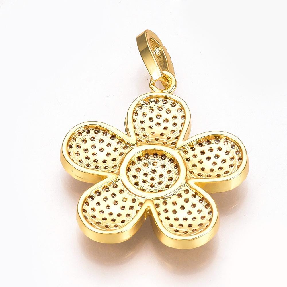 Micro Pave Flower Charm, Shiny 18k Gold Plated - SY043