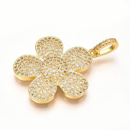 Micro Pave Flower Charm, Shiny 18k Gold Plated - SY043