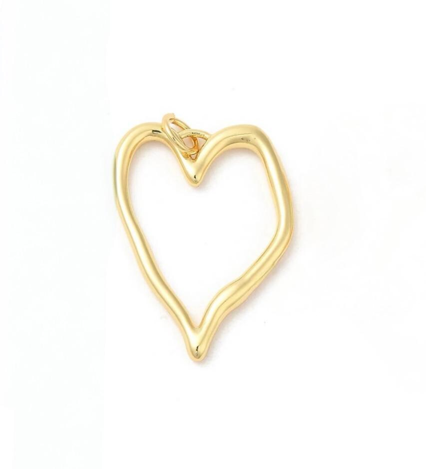 Elongated Organic Heart Pendant, Shiny 18k Gold Plated - SY057