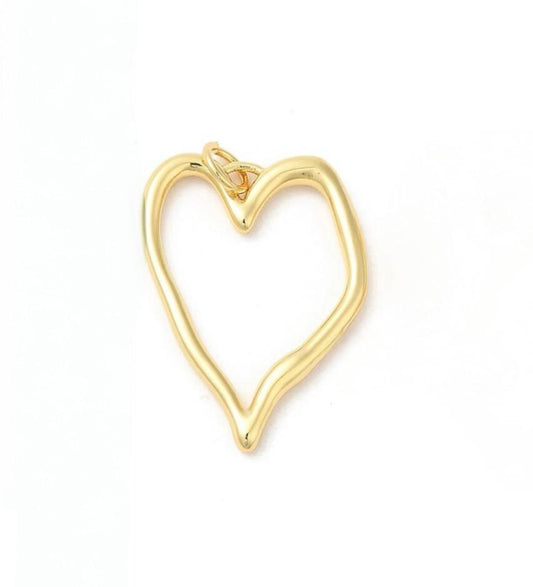 Elongated Organic Heart Pendant, Shiny 18k Gold Plated - SY057