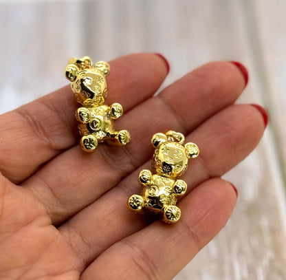 Patchwork Bear Charm in Gold or Silver, Shiny 18k Gold Plated- SY028/SY029