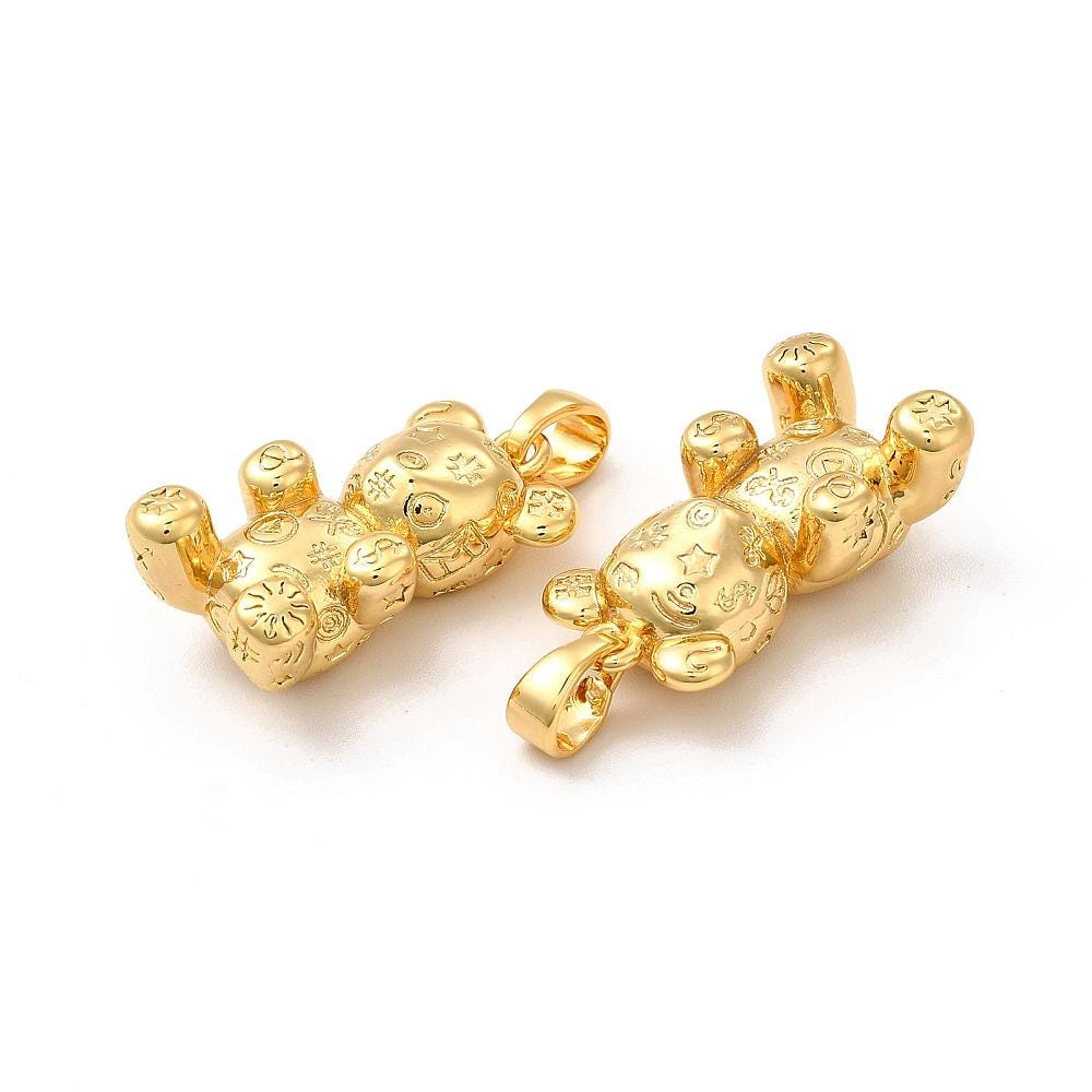 Patchwork Bear Charm in Gold or Silver, Shiny 18k Gold Plated- SY028/SY029