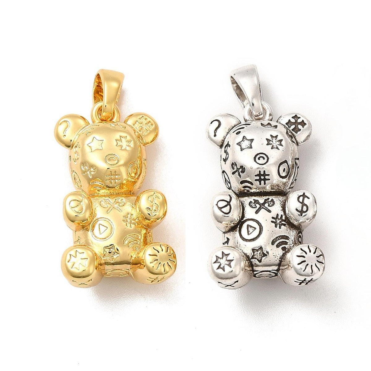 Patchwork Bear Charm in Gold or Silver, Shiny 18k Gold Plated- SY028/SY029