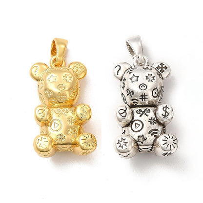 Patchwork Bear Charm in Gold or Silver, Shiny 18k Gold Plated- SY028/SY029
