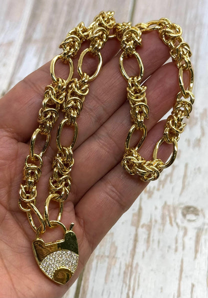 Byzantine Gold Plated Chain, Shiny 18k Gold Plated