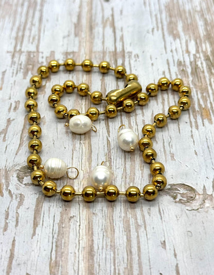 15 Inch Ball Chain Necklace, PVD Gold Plated