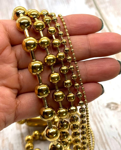 15 Inch Ball Chain Necklace, PVD Gold Plated