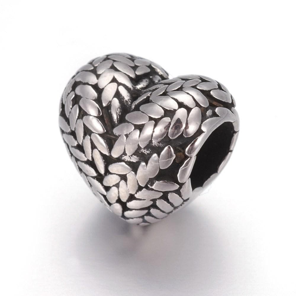 Laureled Heart Shape Spacer Bead, Stainless Steel - SS087
