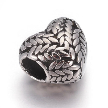 Laureled Heart Shape Spacer Bead, Stainless Steel - SS087