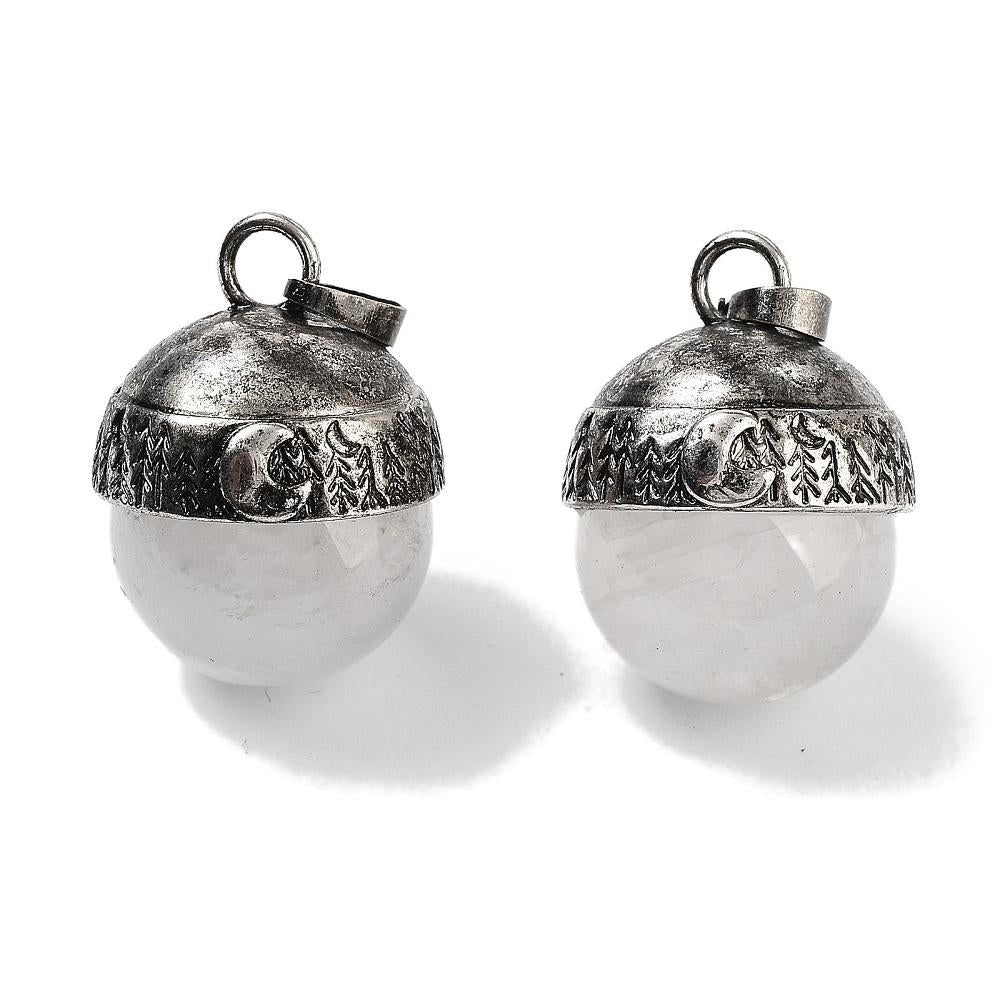 Chunky Antiqued Quartz Crystal Pendant, Stainless Steel - SS028